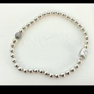 Pandora Beads & Pavé Silver Bracelet w/Box 7.5”